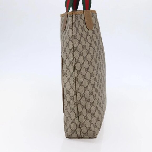 GUCCI GG Supreme Web Sherry Line Tote Bag PVC Leather Beige Red - Picture 4 of 15